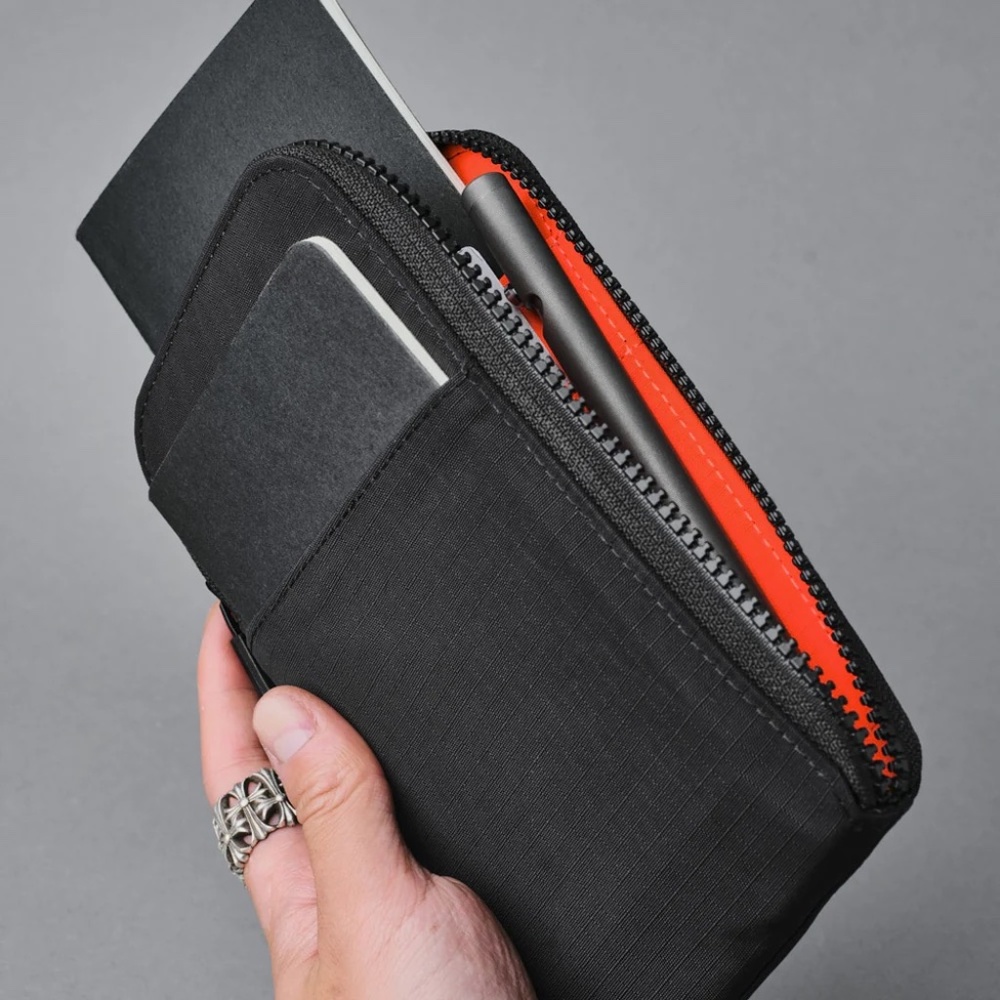NWT: $49 ALPAKA Zip Travel Wallet w/ RFID Protection, Black Outer, Orange Inside